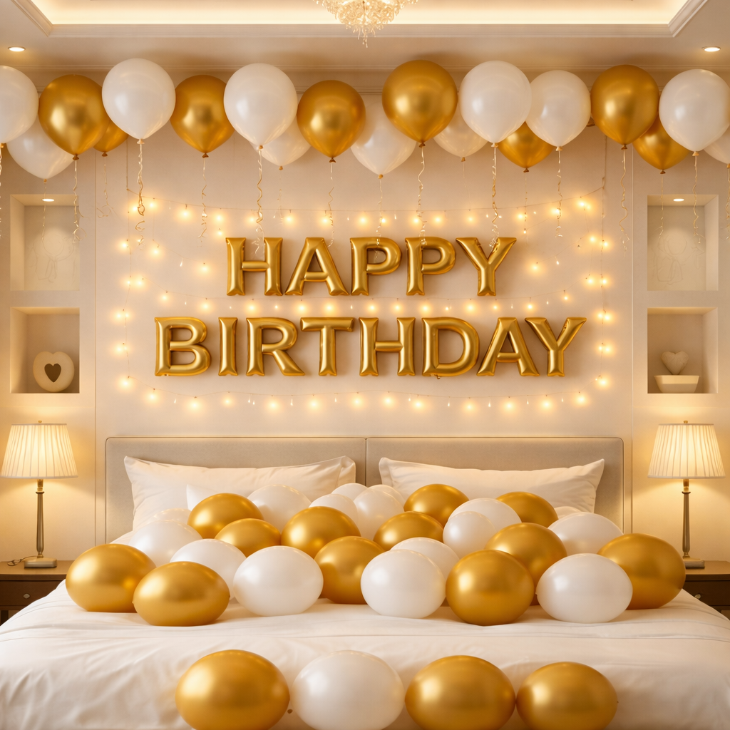 Golden Glow Birthday Room Decoration Hover