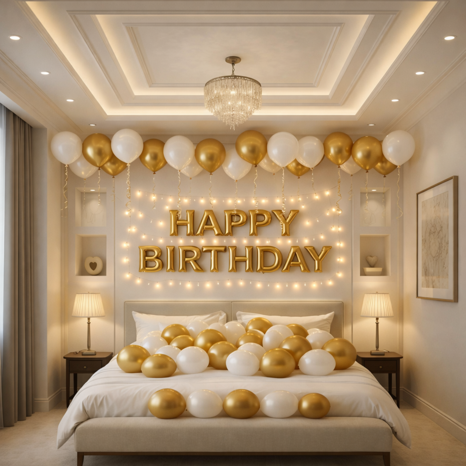 Golden Glow Birthday Room Decoration